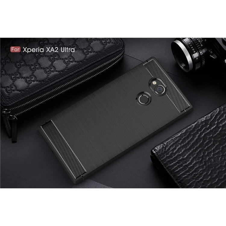 50Pcs/Set Carbon Fiber Texture Brushed TPU Case for Sony Xperia XA2 Ultra - Black