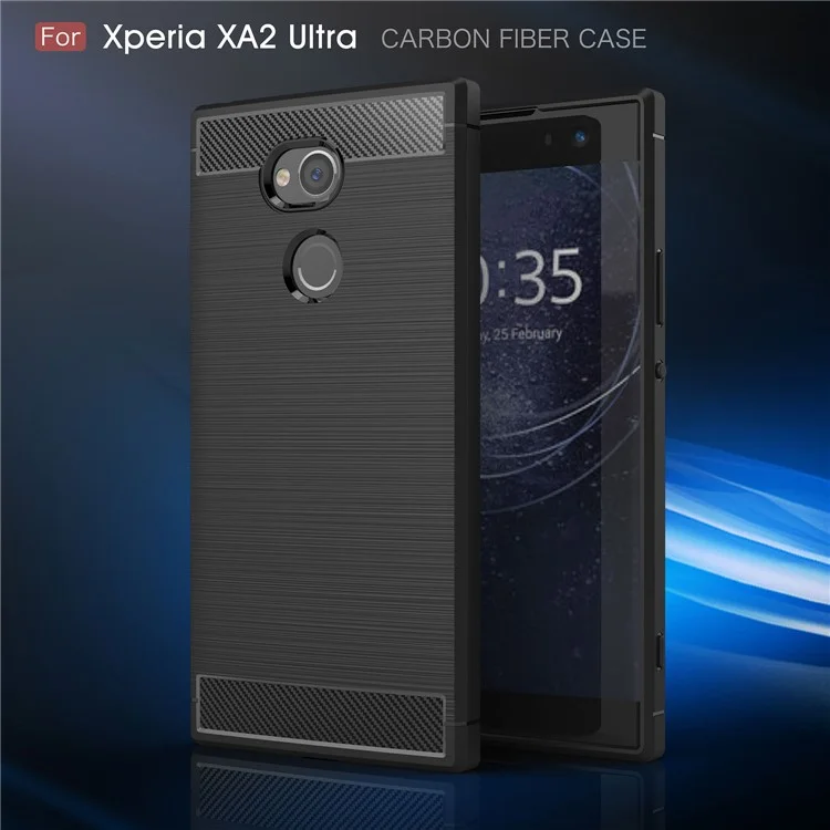 50Pcs/Set Carbon Fiber Texture Brushed TPU Case for Sony Xperia XA2 Ultra - Black