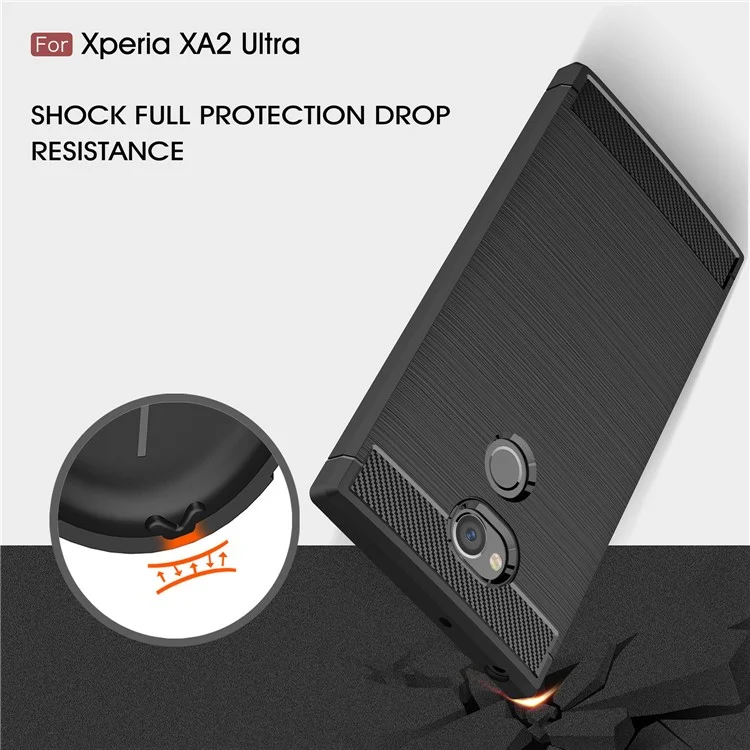 50Pcs/Set Carbon Fiber Texture Brushed TPU Case for Sony Xperia XA2 Ultra - Black