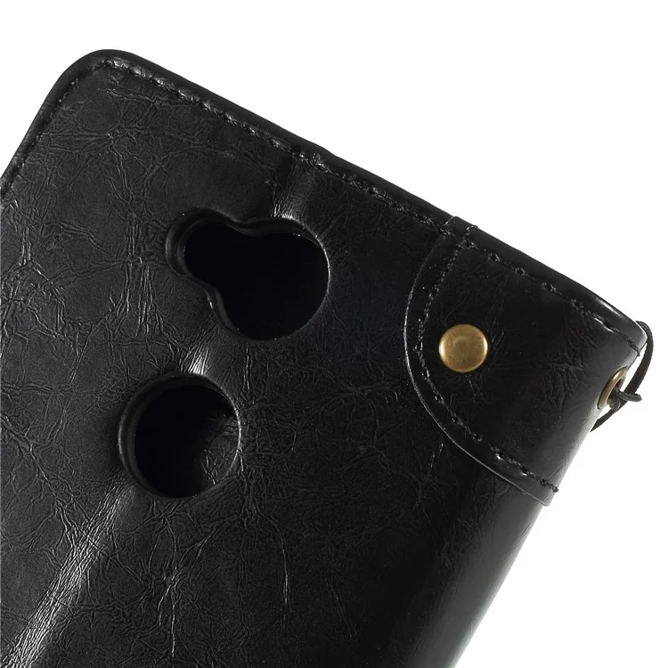 5-Slot Vintage Oil Wax Leather Wallet Stand Case for Sony Xperia L2 - Black