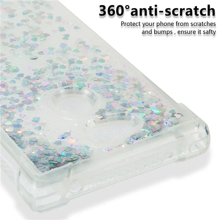 Dynamic Liquid Glitter Powder Heart Shaped Sequins Shockproof TPU Case for Sony Xperia L2 - Silver