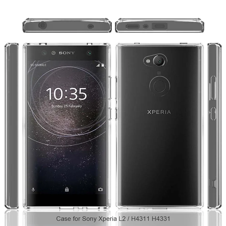 100Pcs/Lot Drop-resistant Clear Acrylic + TPU Hybrid Cases for Sony Xperia L2 - Transparent