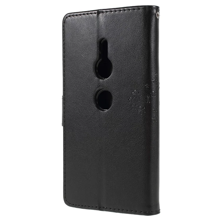 Imprint Tree Owl Leather Wallet Case for Sony Xperia XZ2 - Black