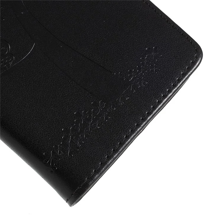 Imprint Tree Owl Leather Wallet Case for Sony Xperia XZ2 - Black