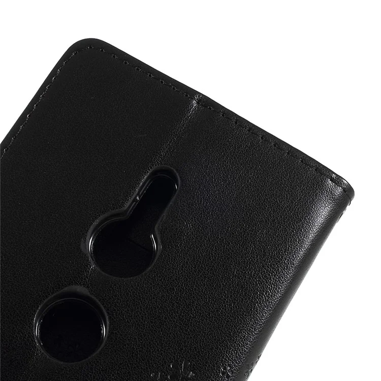 Imprint Tree Owl Leather Wallet Case for Sony Xperia XZ2 - Black