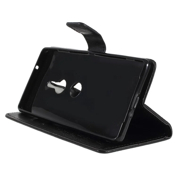 Imprint Tree Owl Leather Wallet Case for Sony Xperia XZ2 - Black
