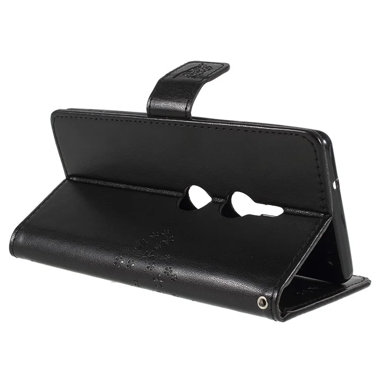Imprint Tree Owl Leather Wallet Case for Sony Xperia XZ2 - Black