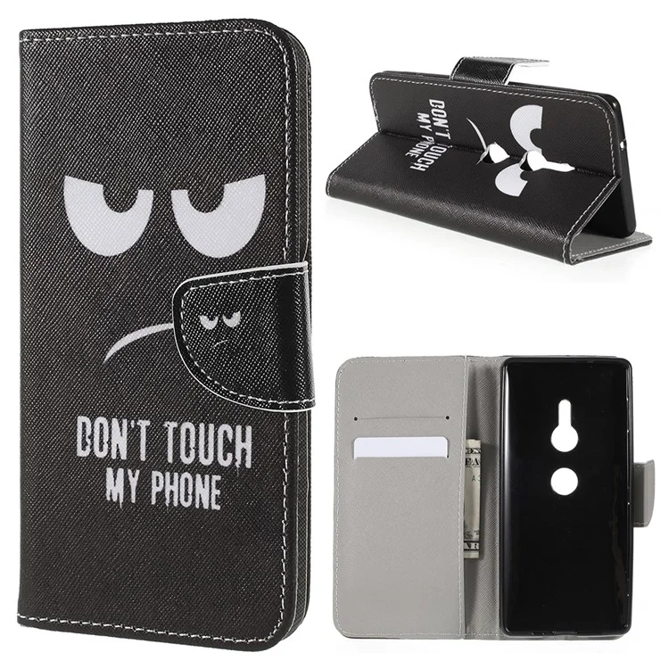 For Sony Xperia XZ2 Cross Texture Patterned Wallet Leather Case - Do not Touch My Phone