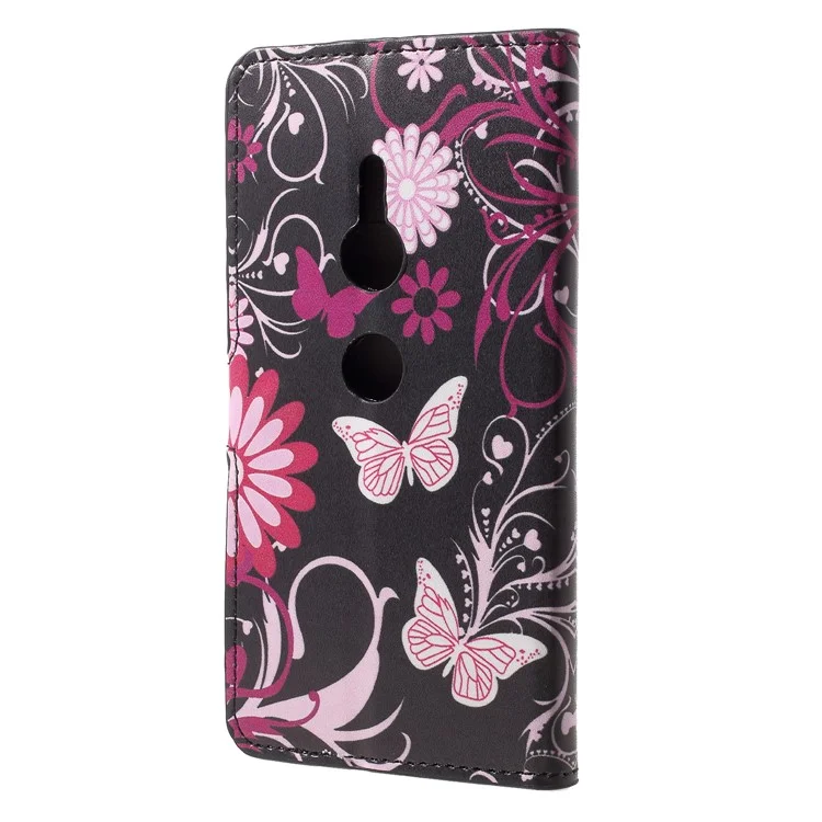 Pattern Printing PU Leather Wallet Cover with Stand for Sony Xperia XZ2 - Butterflies and Flowers
