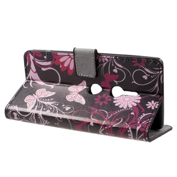 Pattern Printing PU Leather Wallet Cover with Stand for Sony Xperia XZ2 - Butterflies and Flowers