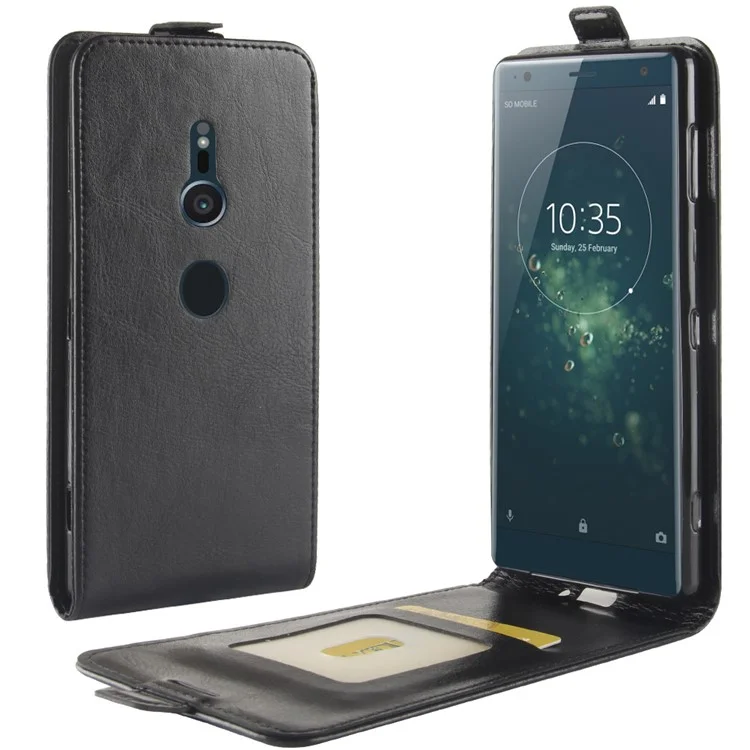 Crazy Horse Texture Vertical Flip Card Holder Leather Case for Sony Xperia XZ2 - Black