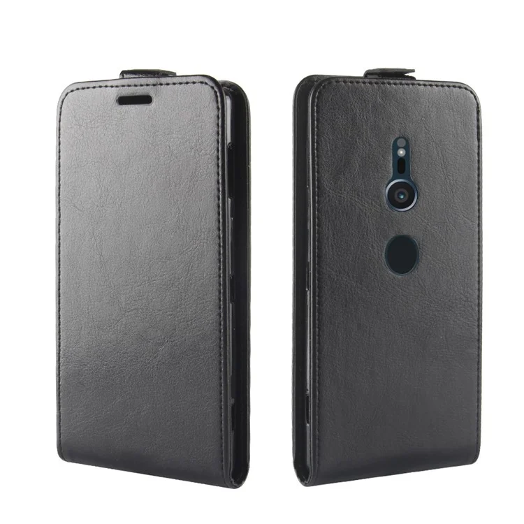 Crazy Horse Texture Vertical Flip Card Holder Leather Case for Sony Xperia XZ2 - Black