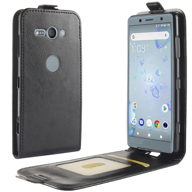 For Sony Xperia XZ2 Compact Crazy Horse Texture Vertical Flip Leather Case with Card Slot - Black