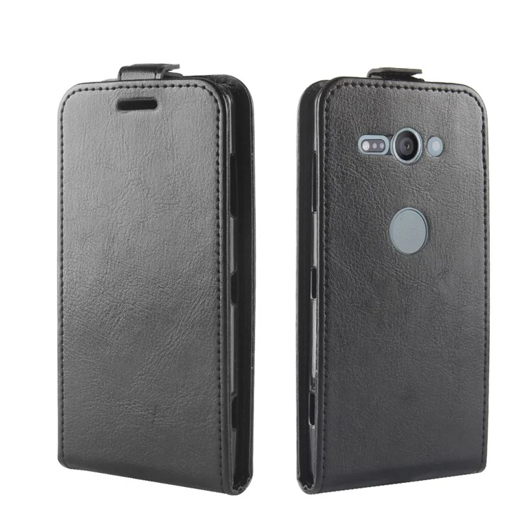 For Sony Xperia XZ2 Compact Crazy Horse Texture Vertical Flip Leather Case with Card Slot - Black