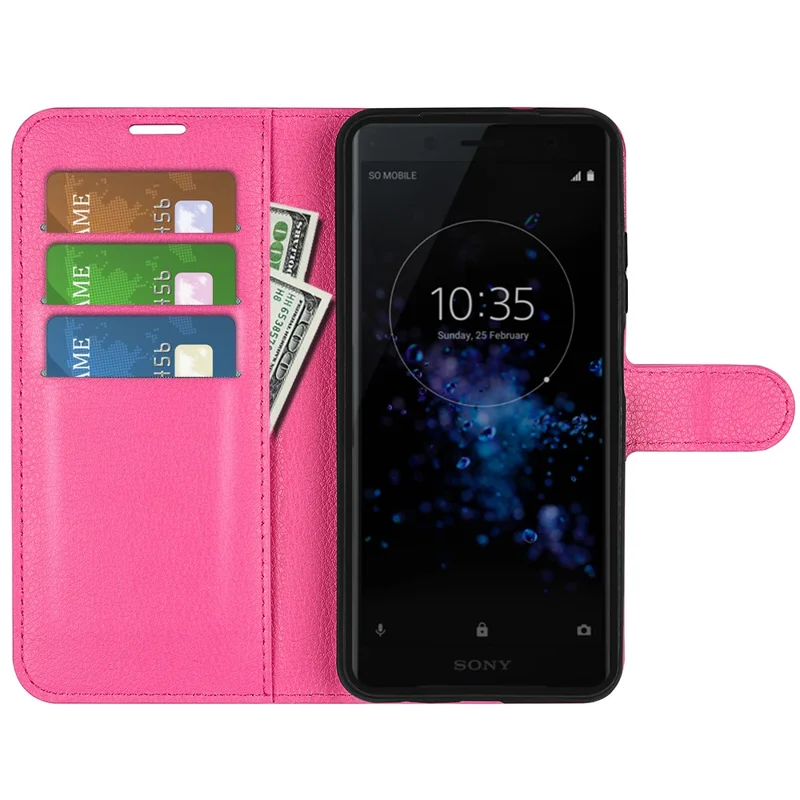 Litchi Texture PU Leather Wallet Stand Phone Case for Sony Xperia XZ2 Compact - Rose