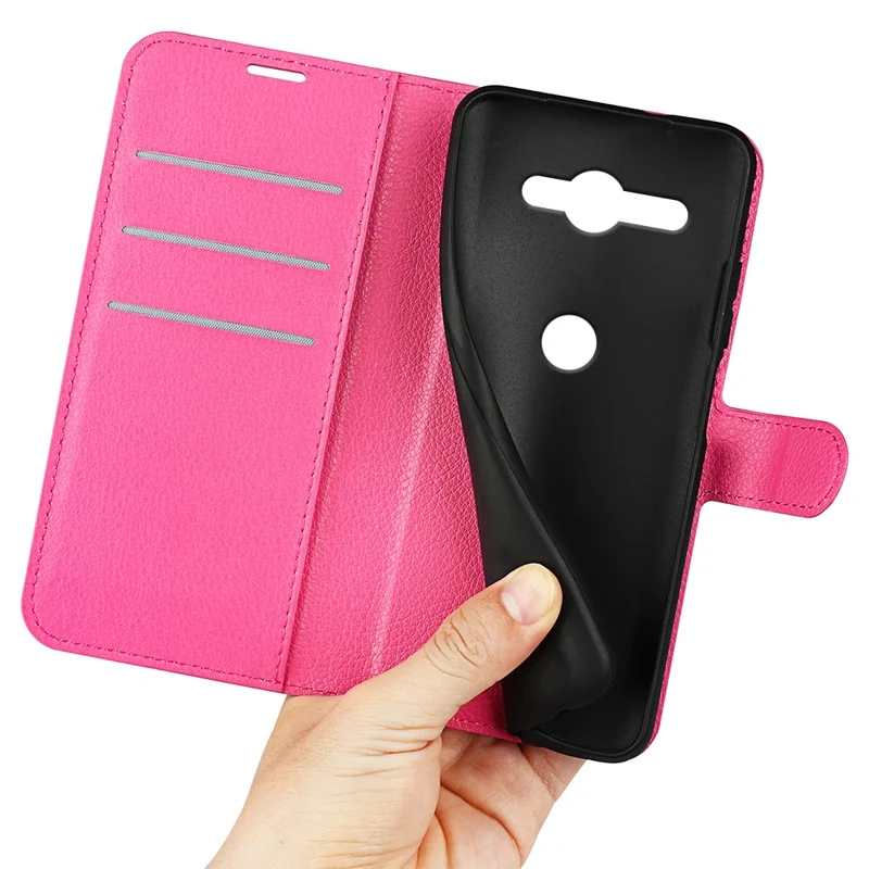 Litchi Texture PU Leather Wallet Stand Phone Case for Sony Xperia XZ2 Compact - Rose