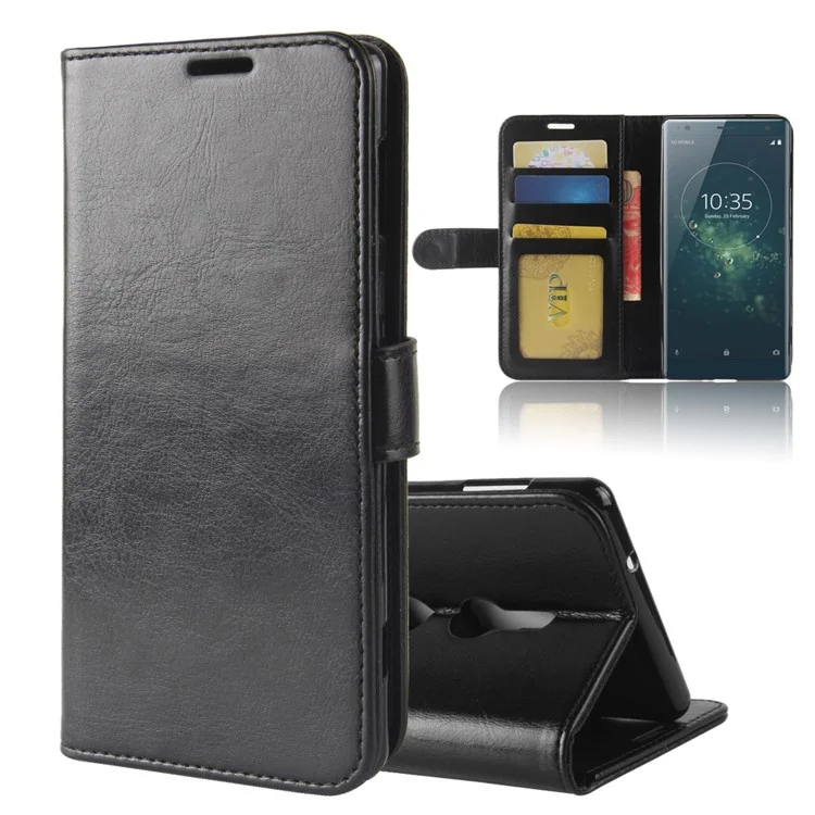 Crazy Horse Magnetic Stand Wallet Кожаный Мобильный Телефон Для Sony Xperia XZ2 - Черный