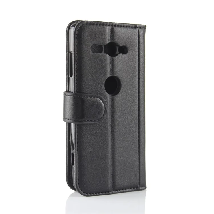 Genuine Leather Magnetic Wallet Phone Shell with Stand for Sony Xperia XZ2 Compact - Black