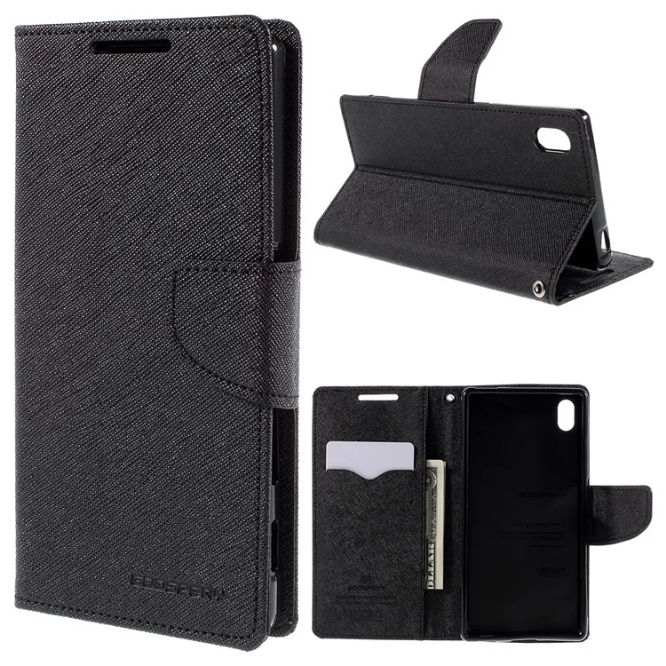 MERCURY GOOSPERY Leather Wallet Case for Sony Xperia Z5 / Z5 Dual with Stand - Black