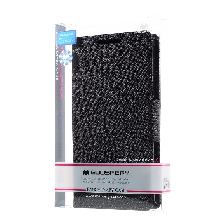 MERCURY GOOSPERY Leather Wallet Case for Sony Xperia Z5 / Z5 Dual with Stand - Black