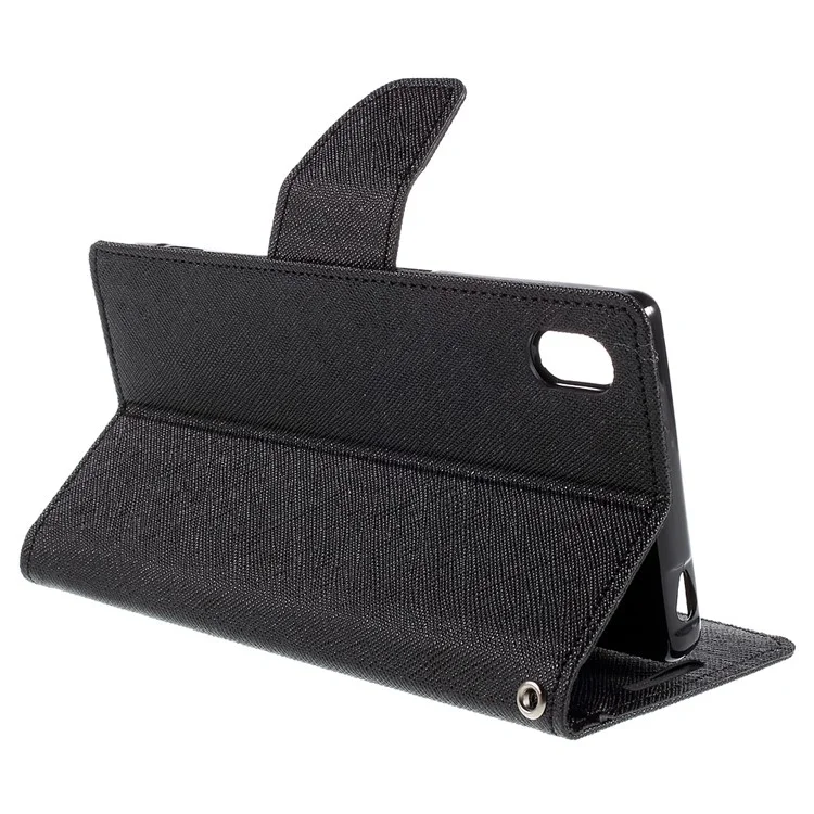 MERCURY GOOSPERY Leather Wallet Case for Sony Xperia Z5 / Z5 Dual with Stand - Black
