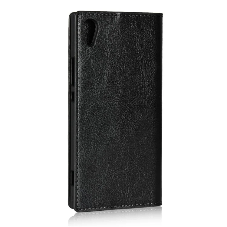 Crazy Horse Genuine Leather Wallet Case for Sony Xperia XA1 - Black
