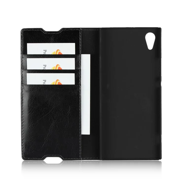 Crazy Horse Genuine Leather Wallet Case for Sony Xperia XA1 - Black