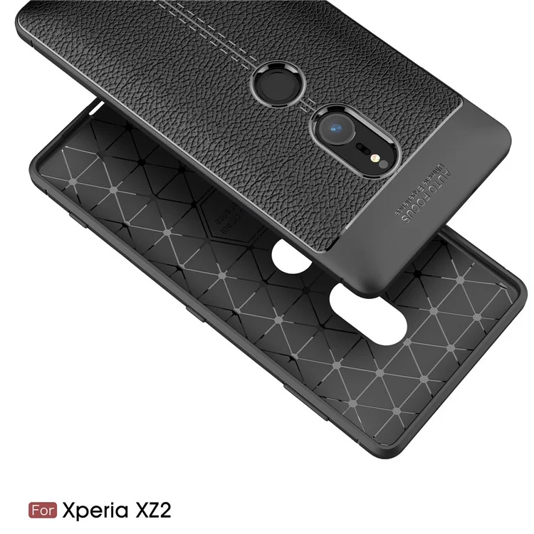 Litchi Grain Soft TPU Back Cover for Sony Xperia XZ2 - Black