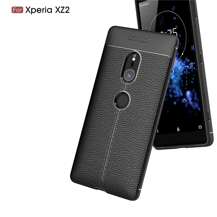 Litchi Grain Soft TPU Back Cover for Sony Xperia XZ2 - Black