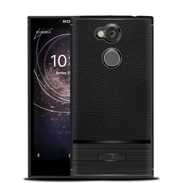 Litchi Texture and Brush TPU Case for Sony Xperia L2 - Black