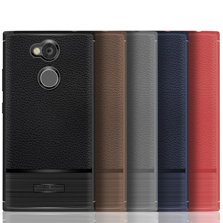 Litchi Texture and Brush TPU Case for Sony Xperia L2 - Black