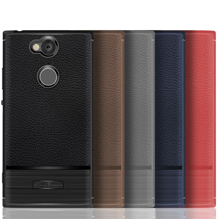 Litchi Texture and Brush TPU Case for Sony Xperia XA2 - Black