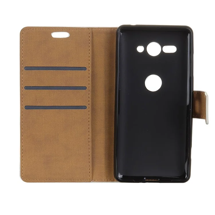PU Leather Wallet Stand Mobile Phone Case for Sony Xperia XZ2 Compact - Black