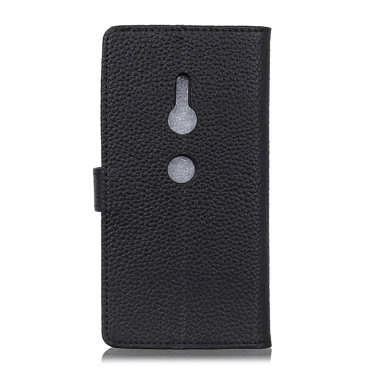 For Sony Xperia XZ2 Litchi Grain Genuine Leather Wallet Stand Magnetic Mobile Casing - Black