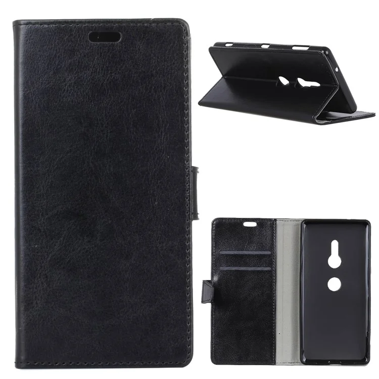 Crazy Horse Wallet Leather Mobile Phone Case for Sony Xperia XZ2 - Black