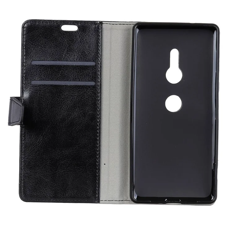 Crazy Horse Wallet Leather Mobile Phone Case for Sony Xperia XZ2 - Black