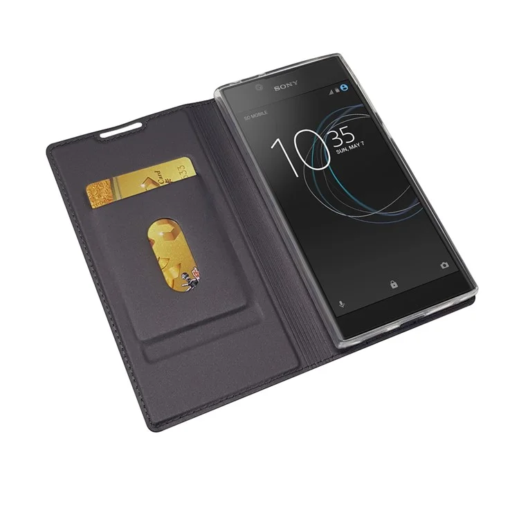 Auto-absorbed Stand Leather Card Holder Mobile Case for Sony Xperia L1 - Black