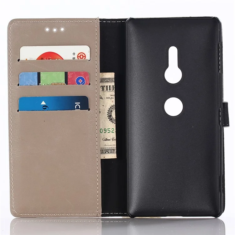 Crazy Horse Texture Retro Style Leather Wallet Stand Cover for Sony Xperia XZ2 - Grey