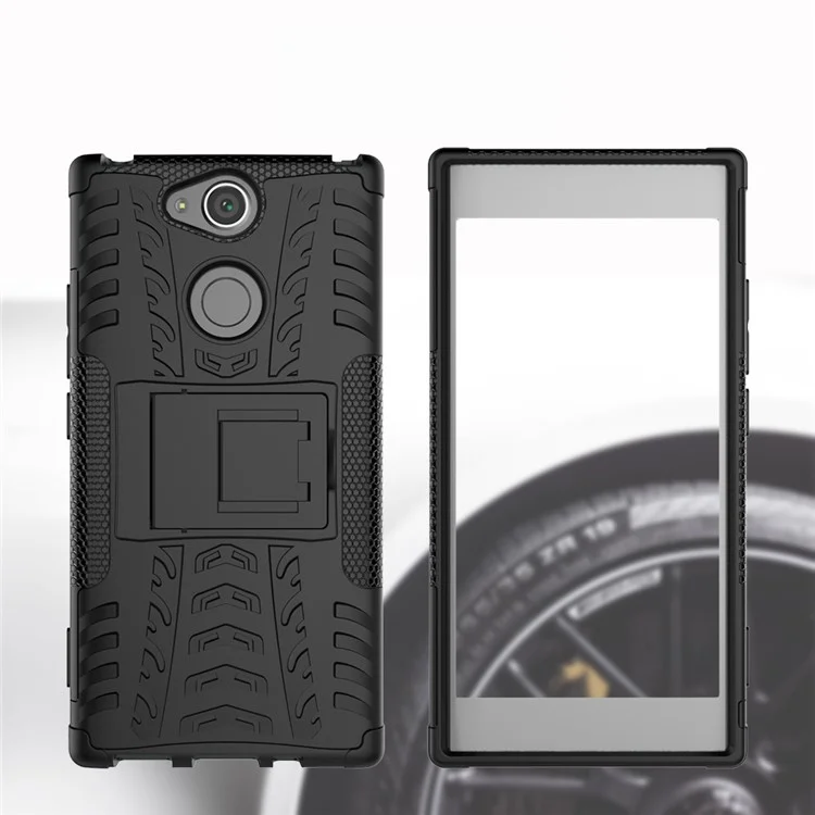 Anti-slip PC + TPU Hybrid Case with Kickstand for Sony Xperia XA2 - Black