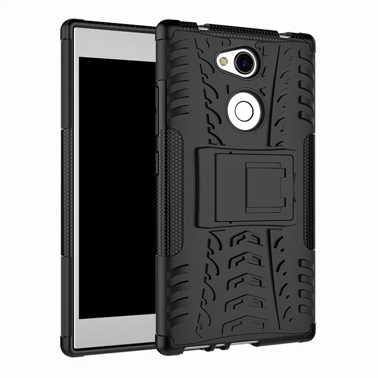2-in-1 Tyre Pattern PC + TPU Hybrid Case with Kickstand for Sony Xperia L2 - Black