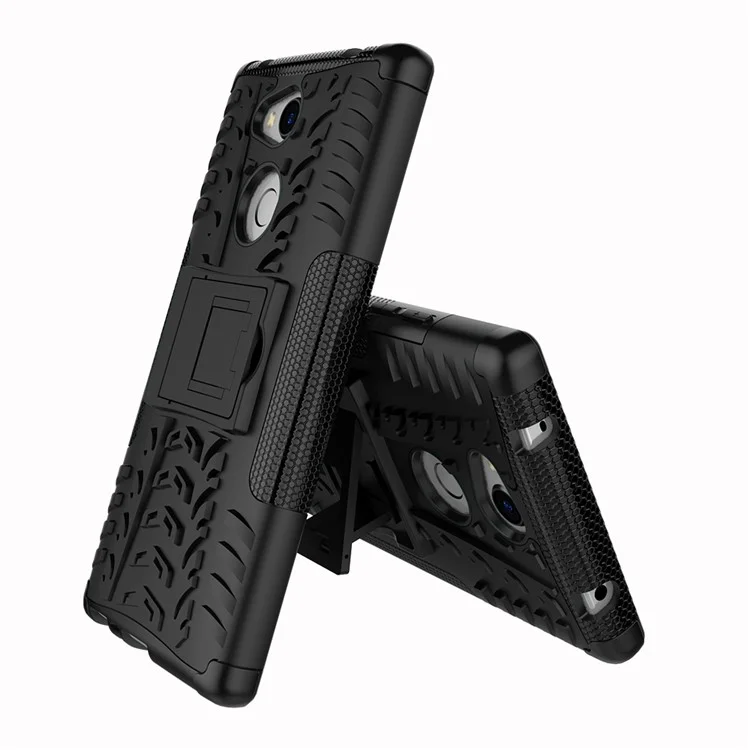 2-in-1 Tyre Pattern PC + TPU Hybrid Case with Kickstand for Sony Xperia L2 - Black