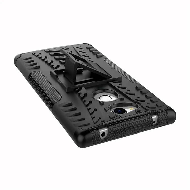 2-in-1 Tyre Pattern PC + TPU Hybrid Case with Kickstand for Sony Xperia L2 - Black