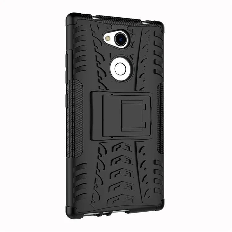2-in-1 Tyre Pattern PC + TPU Hybrid Case with Kickstand for Sony Xperia L2 - Black