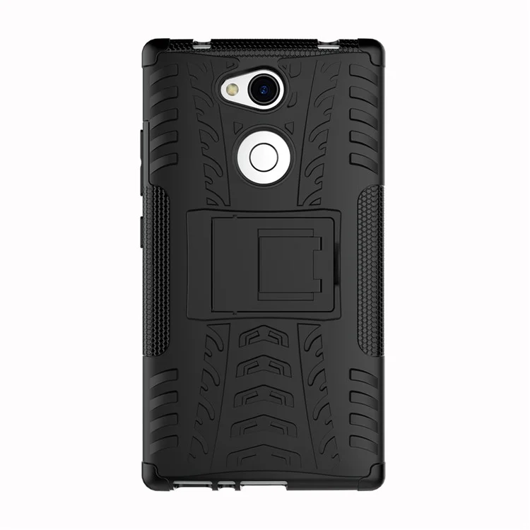 2-in-1 Tyre Pattern PC + TPU Hybrid Case with Kickstand for Sony Xperia L2 - Black
