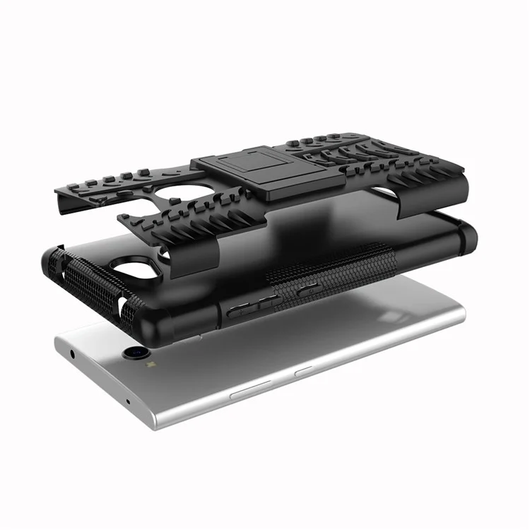 2-in-1 Tyre Pattern PC + TPU Hybrid Case with Kickstand for Sony Xperia L2 - Black