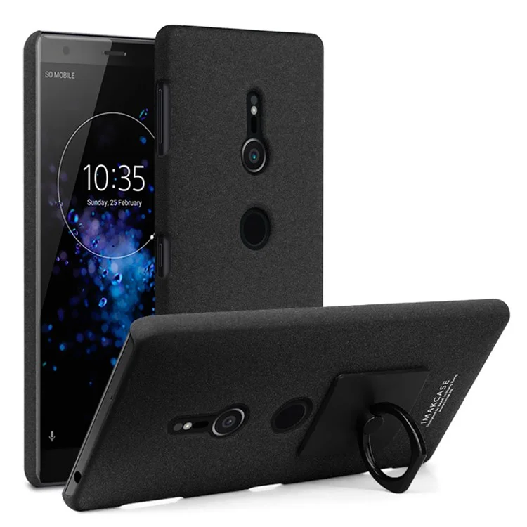 IMAK Ring Holder Kickstand PC Mobile Shell + Screen Protector for Sony Xperia XZ2 - Black