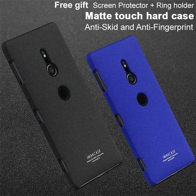 IMAK Ring Holder Kickstand PC Mobile Shell + Screen Protector for Sony Xperia XZ2 - Black