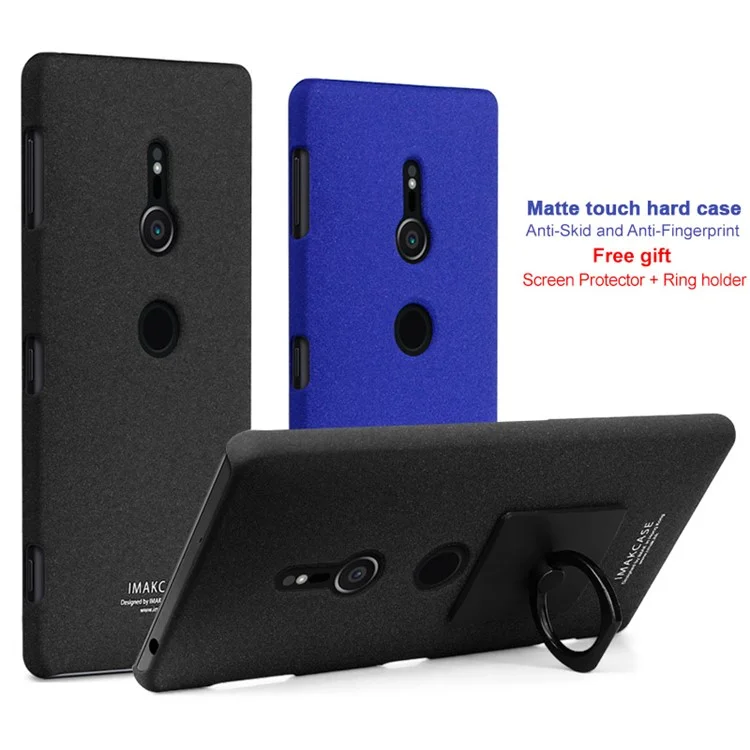 IMAK Ring Holder Kickstand PC Mobile Shell + Screen Protector for Sony Xperia XZ2 - Black