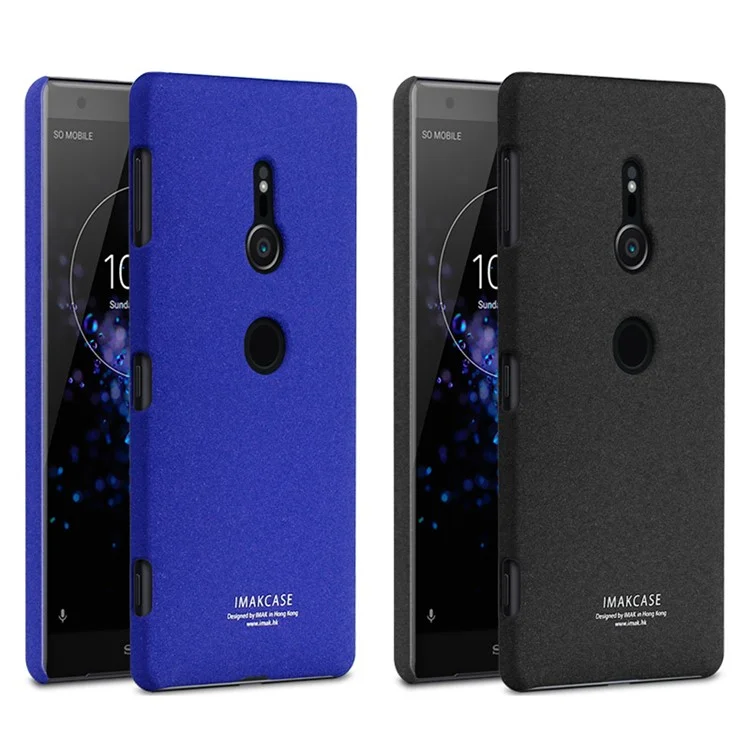 IMAK Ring Holder Kickstand PC Mobile Shell + Screen Protector for Sony Xperia XZ2 - Black