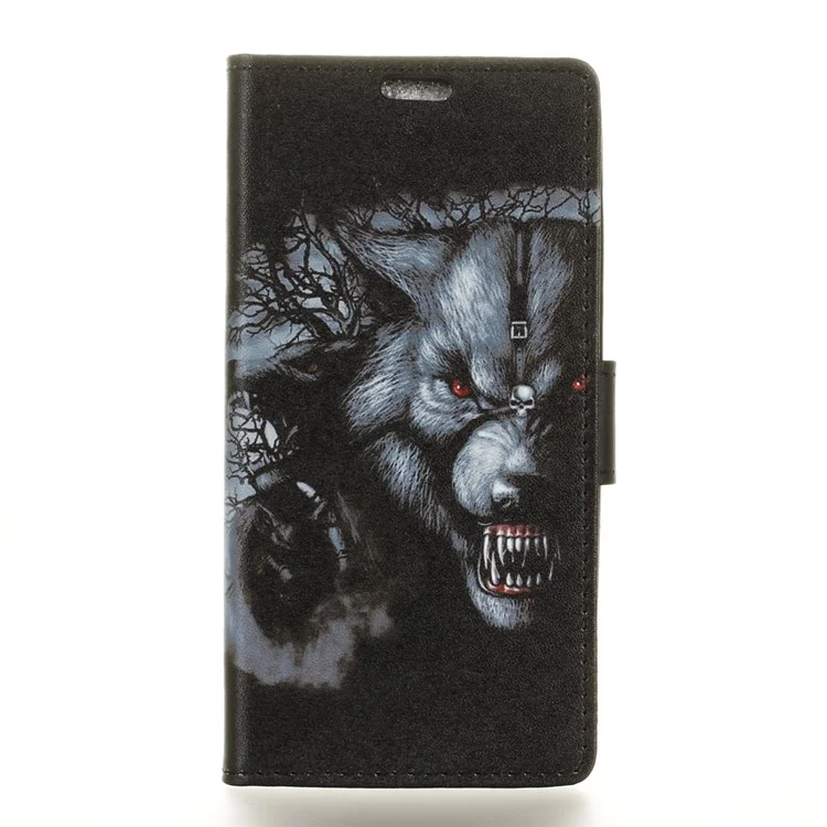 Pattern Printing Leather Wallet Case for Sony Xperia XZ2 Compact - Wolf Pattern